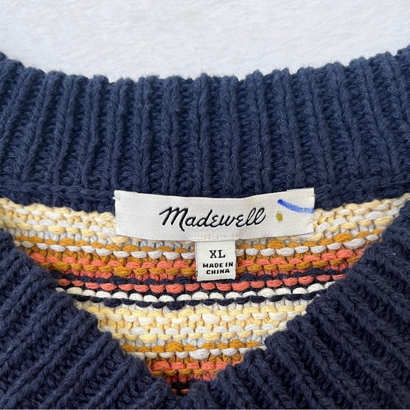 Madewell Arden VNeck Multi Cotton Slouchy Striped Sweater Sz XL 90s Gilmore Girl - Picture 6 of 10